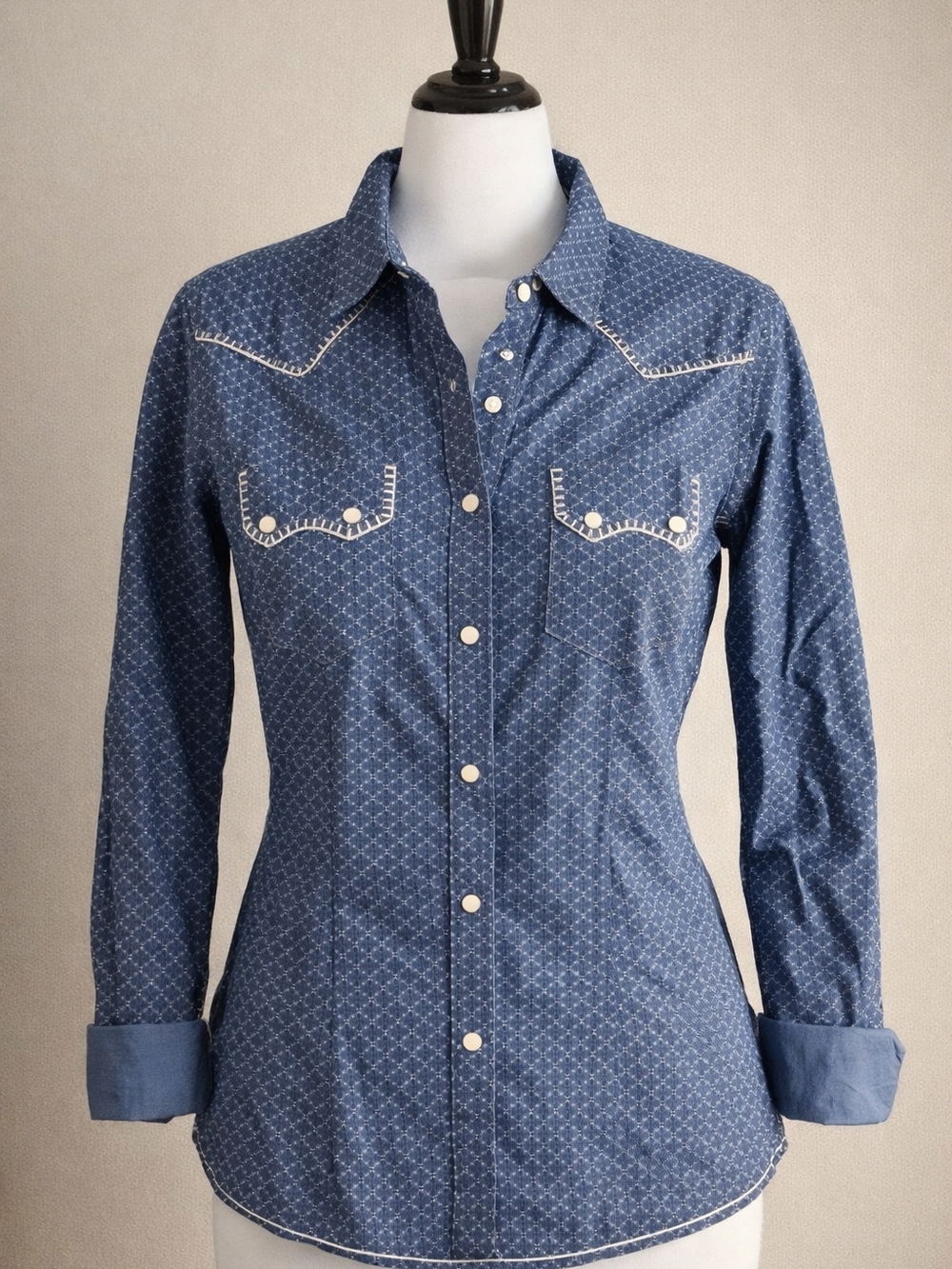 Panhandle Rough Stock Women's M Blue Pearl Snap Western Collar Long Sleeve Shirt - Picture 3 of 7